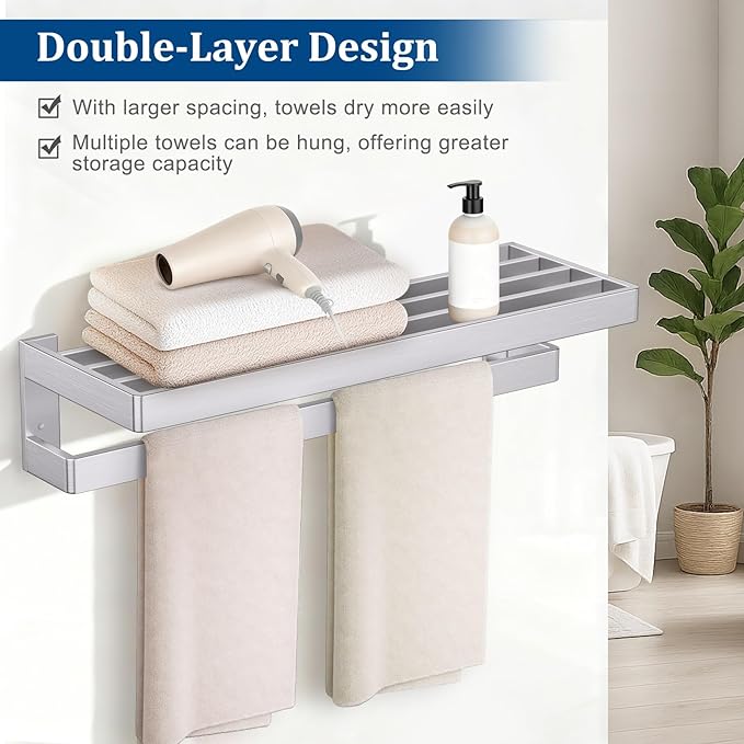 Brushed Nickel Towel Bar Towel Rack for Bathroom,Multi-Layer Towel Holder Stainless Steel Wall-Mounted Bathroom Hardware Accessories 23.6-inch