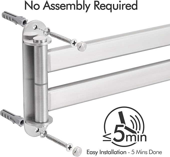 KES 19.5-Inch Bathroom Towel Rack, Swivel Towel Rack 2-Arm, Swing Out Double Towel Bar Wall Mounted, SUS304 Stainless Steel Brushed Finish, A2104S2L50-2