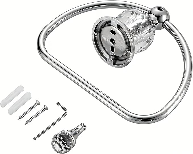 Crystal Towel Ring,Chrome Hand Towel Holder Bathroom,Silver Hand Towel Ring Round Towel Holder Wall Mounted Bathroom Accessories