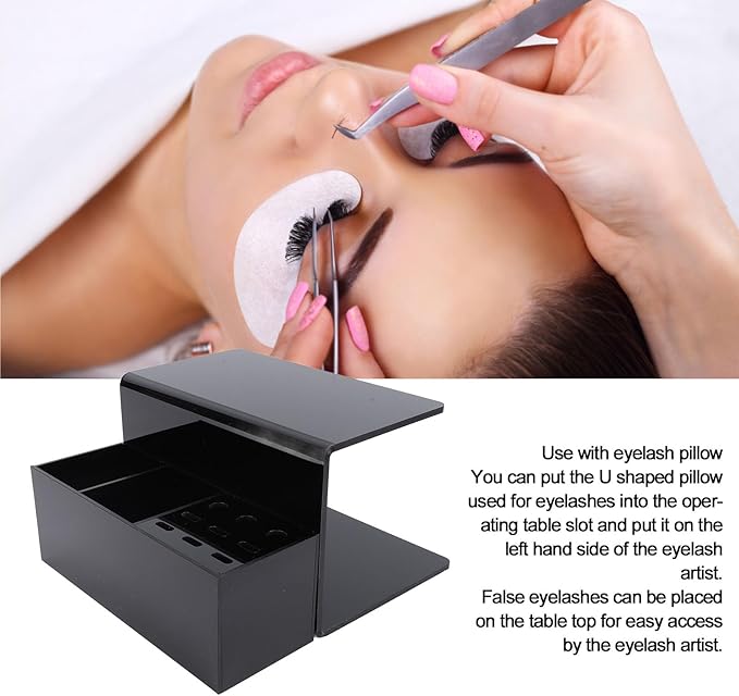 Asixxsix Eyelash Grafting Pillow Stand, Acrylic Eyelash Pillow Rack with Tape Dispenser Cutter, Warm Lash Extension Makeup Tool Display Cabinet Shelves, for Eyelash Salons (Black)