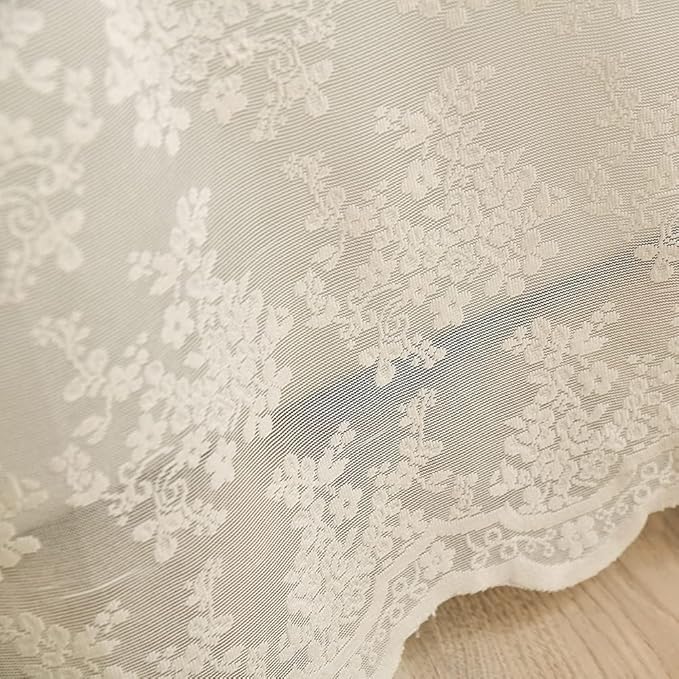 YJ YANJUN Cottagecore Shower Curtain 84 inches Long Ivory Lace Shower Curtain with Attached Valance Elegant Bohemian Bath Curtain for Bathroom Chic Cream Bath Curtain 72x84 Ivory