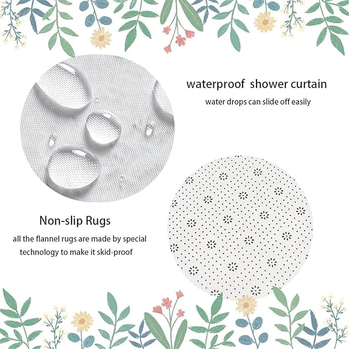 Purple Rose Bathroom Set with Shower Curtain and Non-Slip Rugs, Bath Mat, Toilet Lid Cover and 12 Strong Hooks, Modern Style
