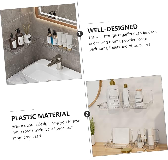 PRETYZOOM 2pcs Wall Storage Organizer No Drill Floating Shelf for Bathroom Kitchen and Bedroom Plastic Wall-Mounted Makeup and Utility Storage