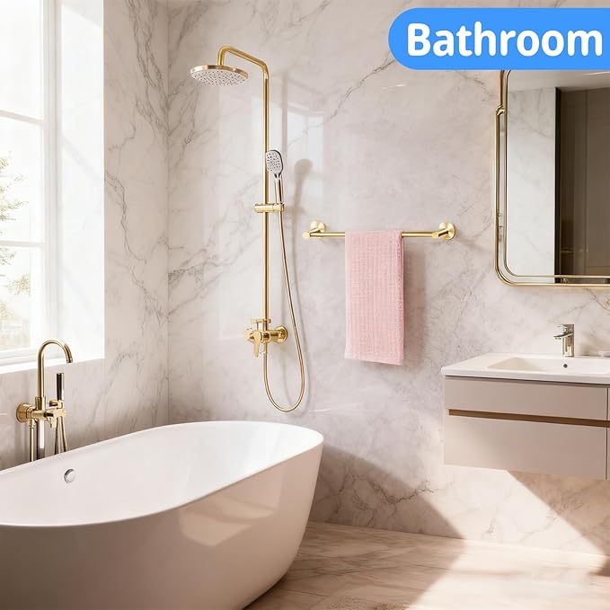 Towel Racks for Bathroom,Adjustable Single Towel Bar(16inch-25.5inch) Sturdy and Rustproof Towel Bar Wall Mounted for Bathroom Kitchen Washroom (A-Gold)
