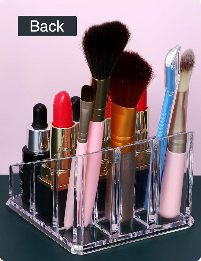 MOSIKER Lipstick Lip Gloss Organizer,Small Clear Acrylic Compact Essential Oil Rollerball Perfume Holder with 9 Slots