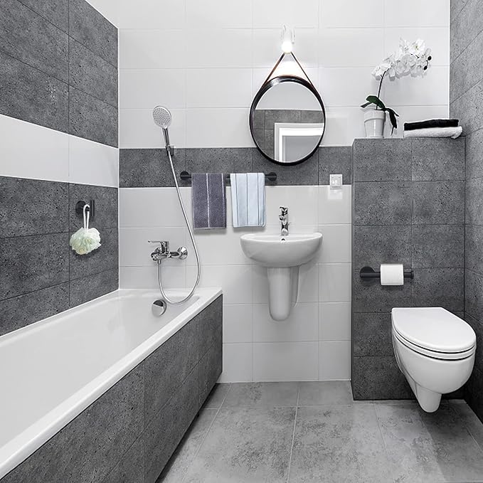 Nolimas 3-Pieces Set Matte Black Bathroom Hardware Set SUS304 Stainless Steel Round Wall Mounted - Includes 12" Hand Towel Bar,Toilet Paper Holder, Robe Towel Hooks,Bathroom Accessories Kit