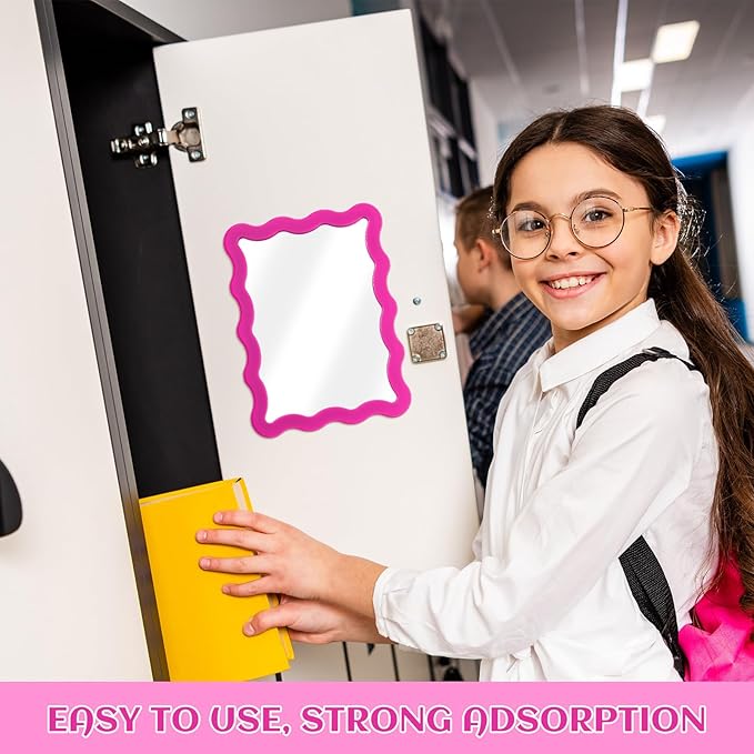 Leinuosen 1 Pcs Scalloped Magnetic Locker Mirror Small Real Glass Makeup Mirror with Magnetic Backing Cute Locker Decorations for Office Cabinet Lockers Accessories (5 x 7 Inch,Rose Red)