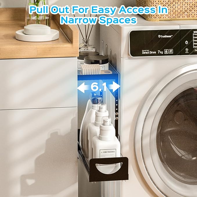 Heavy-Duty Magnetic Shelf With Pull-Out Drawers for Washing Machines, Dryers and Fridge; Height-adjustable Magnetic Shelf, Ideal for Storage in Laundry Rooms, Kitchens, and Living Rooms (Black)