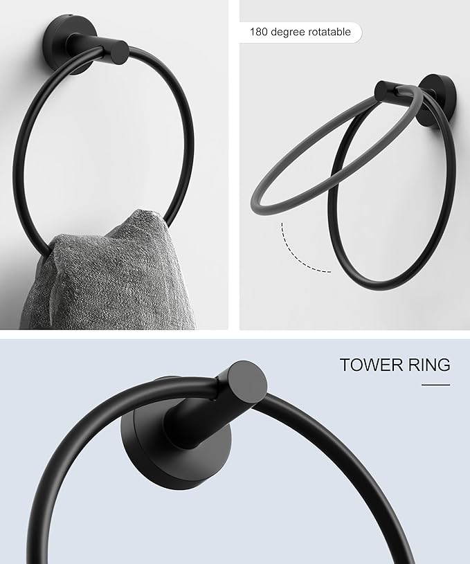 Matte Black Bathroom Hardware Accessories Set 5 Pcs SUS304 Stainless Steel Towel Rack and Toilet Paper Holder Set 26 Inch Towel Bar Set Wall Mounted by HOMEMYSTIQUE