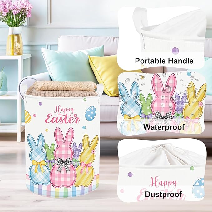 Clastyle Easter Rabbit Cross Kid Storage Basket Baby Laundry Hamper Boy Girl Gift Toy Box Collapsible Egg Clothes Organizer Nursery Bin for Bedroom,36x45 cm