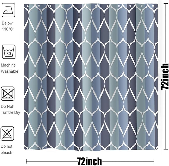 Blue Shower Curtain Modern Bathroom Shower Curtain Waterproof Fabric Machine Washable Shower Curtain Set 72 x 72 Inches