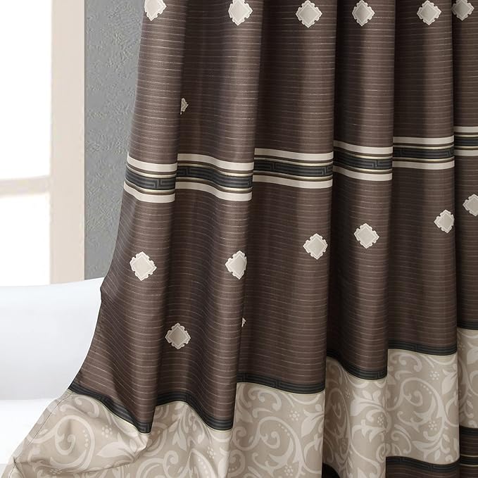 Long Fabric Shower Curtain, Brown and Beige Gold Print Pattern Shower Curtains for Bathroom, Waterproof Bathroom Curtains, 72" W x 78" H