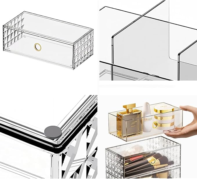 MORNITE 2-Tier Stackable Medicine Cabinet Organizer Drawer with Removable Dividers, Clear Plastic Bathroom Storage Drawers for Vanity, Countertop, Wall Cabinet Home Organization