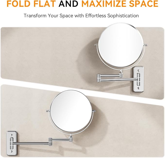 Auxmir 1X/20X Wall Mounted Makeup Mirror, 8'' Double Sided Magnifying Mirror with Tweezers, Bathroom Makeup Mirror, Cosmetic Vanity Mirror with 360 Rotation Extendable Swivel Arm, Chrome