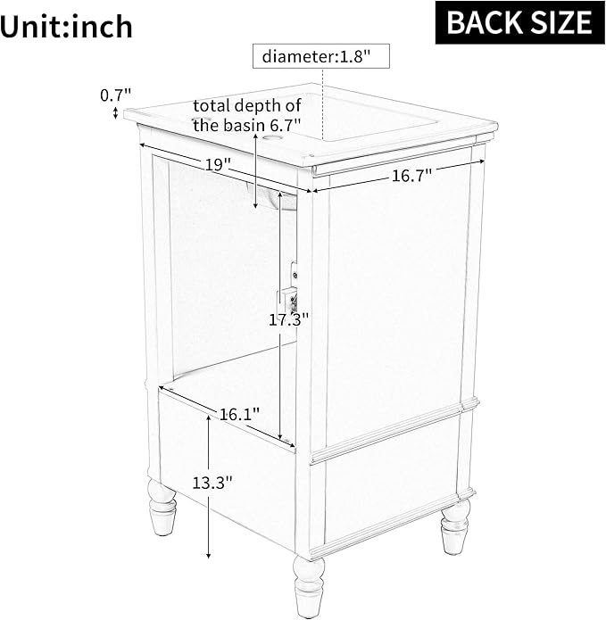 Virubi 20" Small Bathroom Vanity with Sink,Doors and Drawer,Wood Mid-Century Modern Bathroom Sink Cabinets with Adiustable Foot Pads,for Small Space,Freestanding (Black)