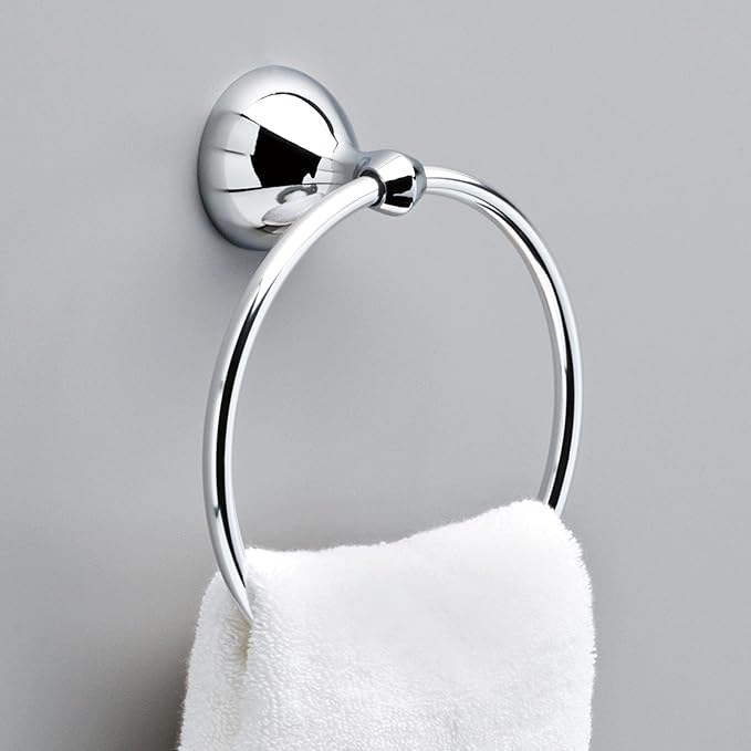 Delta Foundations (1-Pack) Hand Towel Holder Polished Chrome Towel Racks for Bathroom Wall Round Towel Ring Holder for Bath Towel Hanger for Kitchen, Bathroom Accessories FNDS46-PC