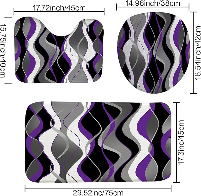 beifivcl 4Pcs Purple Shower Curtain Sets with Non-Slip Rugs, Toilet Lid Cover and Bath Mat, Black and Gray Bathroom Decor Set Accessories Fabric Waterproof Shower Curtains with 12 Hooks, 72 x 72 Inch