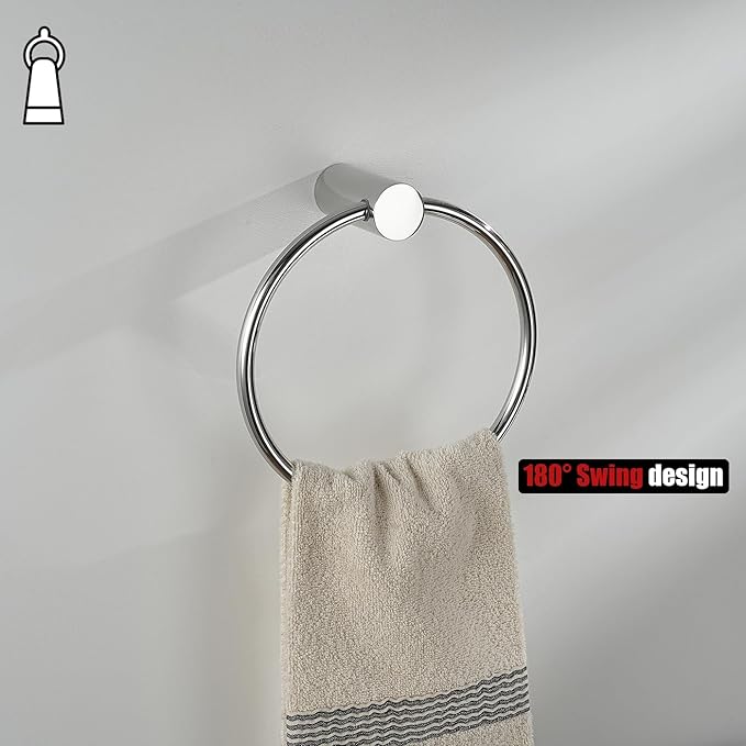 JQK Chrome Towel Ring, 304 Stainless Steel Hand Towel Holder for Bathroom, Polished Finish Wall Mount, TR630-CH