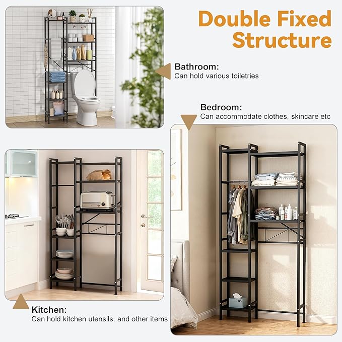 Bathroom Shelf, Over The Toilet Storage with 3-Tier Bathroom Shelves, Adjustable Height & Heavy-Duty Steel Frame Over Toilet Storage (Black)