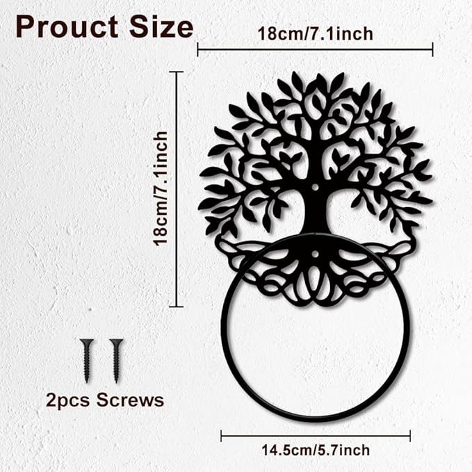 MAYJOYDIY Tree of Life Metal Towel Ring Leafy Plant Towel Holder Tree Bath Towel Ring for Wall Black Art Towel Rack Wall Mounted for Bathroom Kitchen Towel Hanger Home Decors Gift