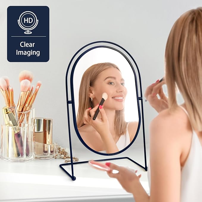 Tabletop Vanity Make up Mirror, Desktop Blue Standing Oval Personal Makeup Mirror Gift for Bathroom,Bedroom,Girls