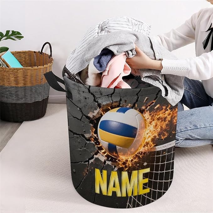 Personalized Volleyball Laundry Hamper Custom Name Funny Dirty Clothes Laundry Basket Portable Storage Basket For Home Bathroom Family Volleyball Lovers Xmas Birthday (style 16)