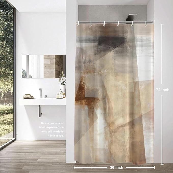 Shrahala Brown Abstract Art Decorative Shower Curtain, Beige Painting Bathroom Décor Polyester Fiber Waterproof with Plastic Rings for Shower Stall Bathtubs 72 X 36 in