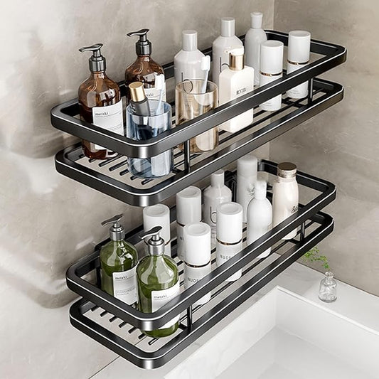 Detachable Carbon Steel Organizer, Large Capacity, Hanging Rustproof Shelf, for Bathroom, Kitchen, Living Room (Color : 11.8inch, Size : Black Double)