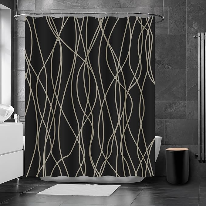 Britimes Bathroom Accessories Set, 19PC Black Shower Curtain Set with Trash Can, Soap Dispenser, Toilet Brush Holder, Toothbrush Holder and Toothbrush Cup for Bathroom Decor