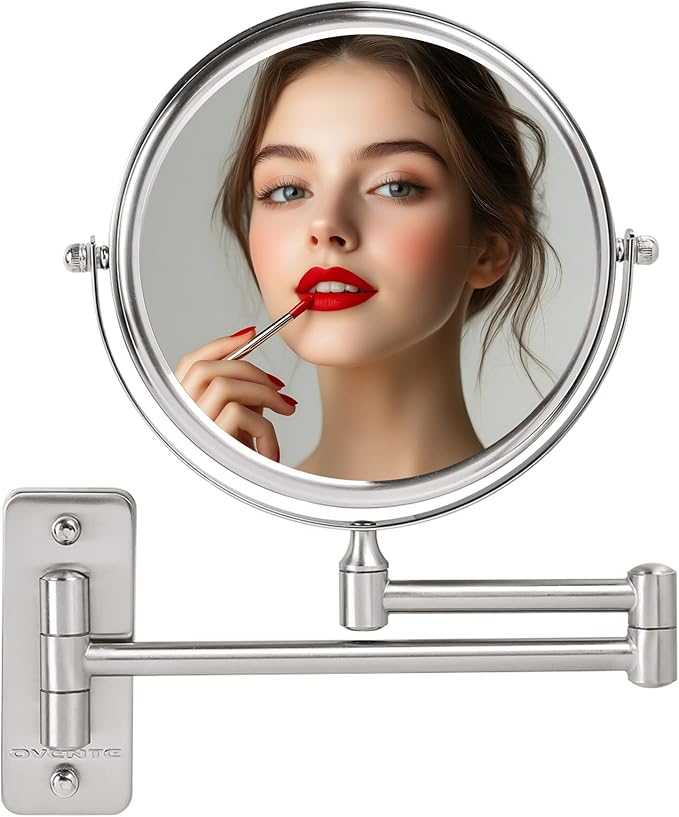 OVENTE 7" Wall Mounted Makeup Mirror with 1X/7X Magnification, Double Sided Magnifying Round Bathroom Vanity Mirror, 360° Swivel Design, Extendable and Folding Arm, Antique Bronze MNLFW70ABZ1X7X