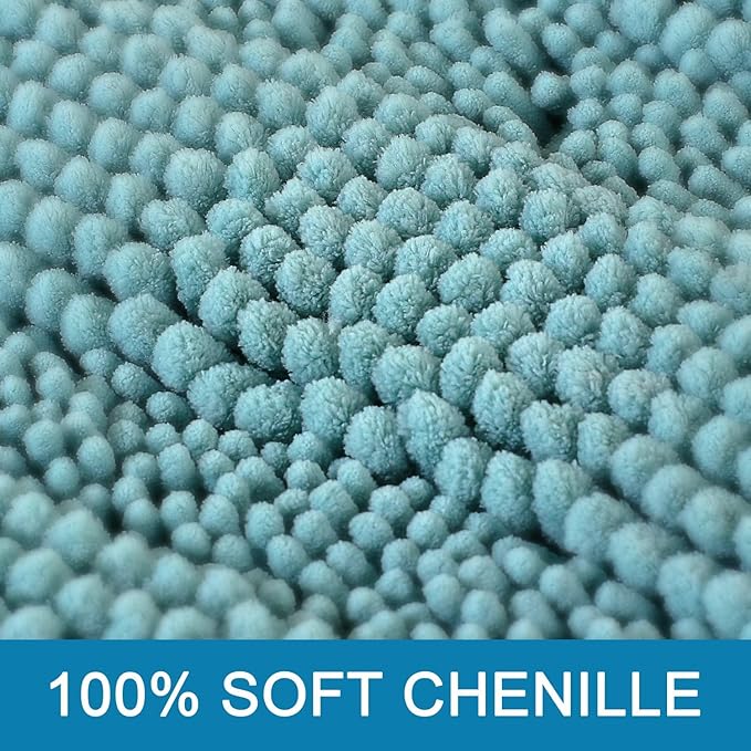 H.VERSAILTEX Bathroom Rugs Bath Rugs for Bathroom Non Slip Bath Mats Extra Thick Chenille Striped Rug 17" x 24" Absorbent Soft Shaggy Washable Dry Fast Bath Mats for Bath Room Floor - Aqua Haze