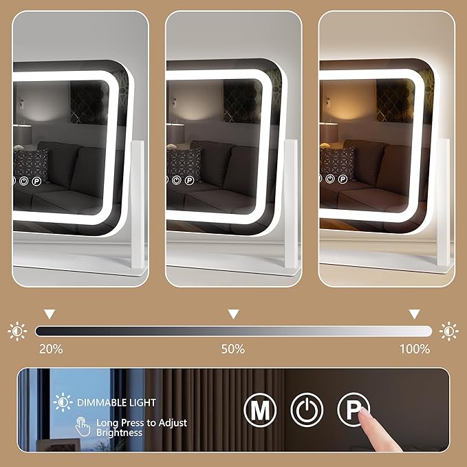 Ratsamee Vanity Mirror with Lights 14"×12", Led Makeup Mirror, Lighted Makeup Mirror with 3 Color Dimmable Lights, Smart Touch Screen Control, 360°Rotation
