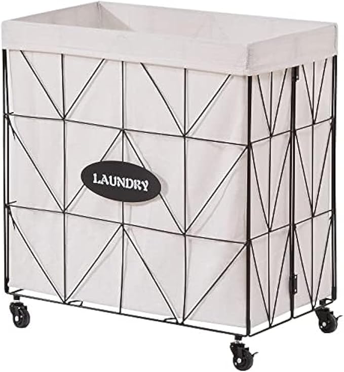 Mxfurhawa Collapsible Laundry Hamper with Wheels,Capacity and Removable Liner, Sturdy Metal Frame for Clothes Storage and Transport (110L-LX-Black)