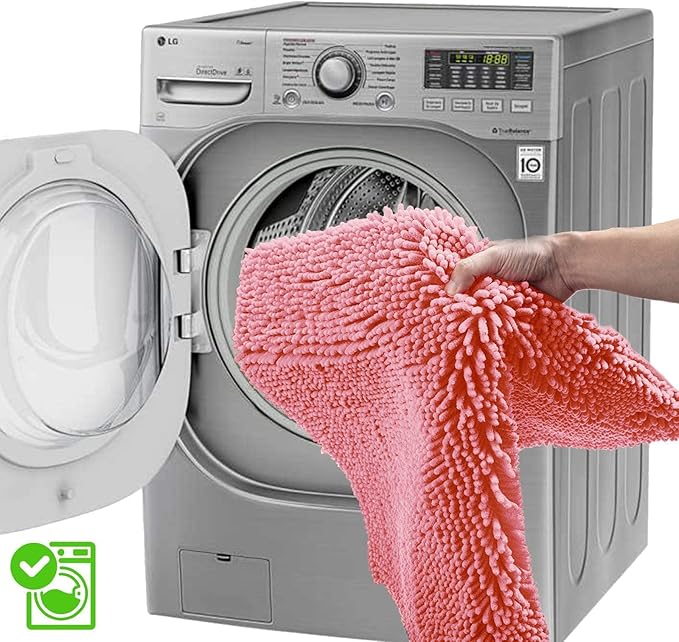 Pink Bathroom Rugs Chenille Bath Mat Set 3-Piece Bath Rugs for Bathoom Extra Soft Bath Mats for Bathoom Non Slip Absorbent Shag Bthroom Carpet, Machine Washable, Mats Sets 3 Toilet Rug