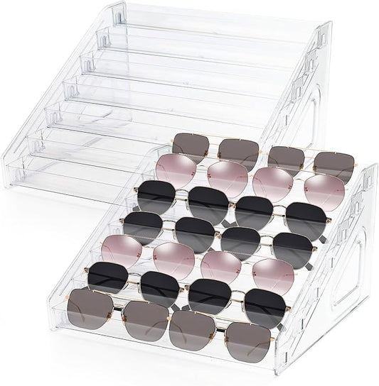 2Pcs Premium Sunglass Organizer Stand,7 Tier Acrylic Holder for Glasses, Nail Polish Display Rack, Organizer for Organizing Sunglasses, Cosmetics, Nail Polish (2 Set)