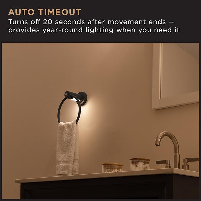 Enbrighten Towel Ring, Motion Sensing, Night Light, Battery Operated, Hand Towel Holder/Hanger for Bathroom, Kitchen, Matte Black, 79181