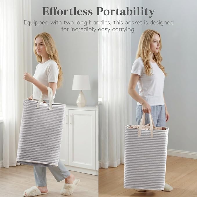 Lifewit Freestanding Clothes Hamper with Carry Handles, Large Tall Laundry Basket for Organization for Adults in Laundry Room Dorm Bedroom, Gray, 74.5L