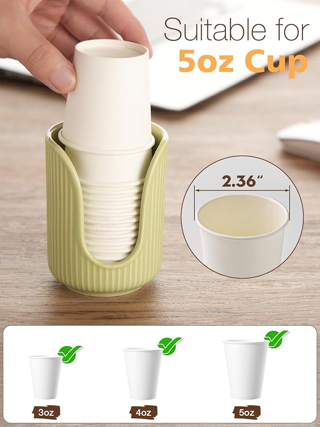 ABRUTY Bathroom Cup Dispenser, 3oz-4oz Ceramic Paper Cup Holder, Small Countertop Mouthwash Dixie Cups Accessories, for Vanity Countertops, Bathroom, Kitchen, and Dining Room