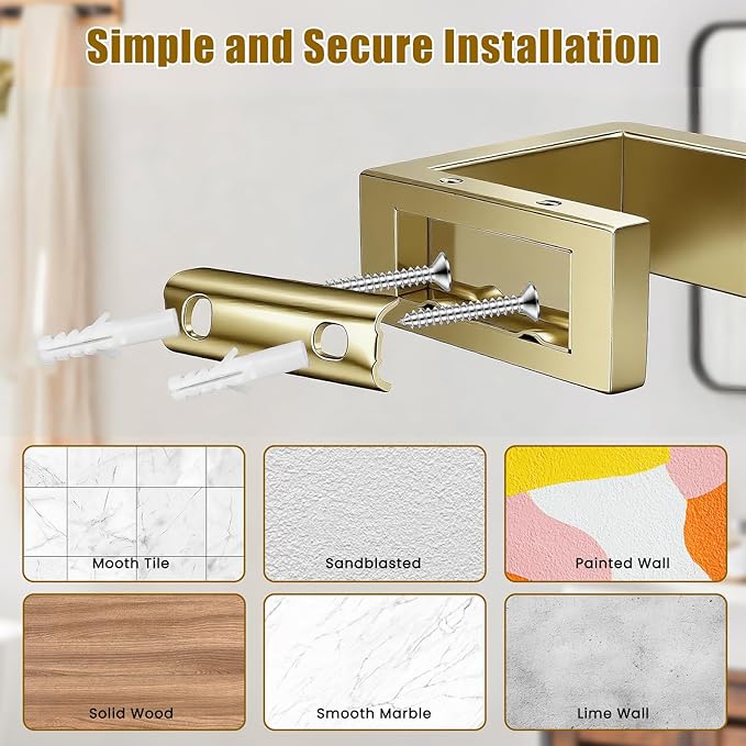 4 Pcs SUS304 Stainless Steel Bathroom Accessories Set, 24" Towel Bar, Towel Holder, Toilet Paper Holder, Robe Hook, Minimalist Design for All Styles Bathrooms (Gold)