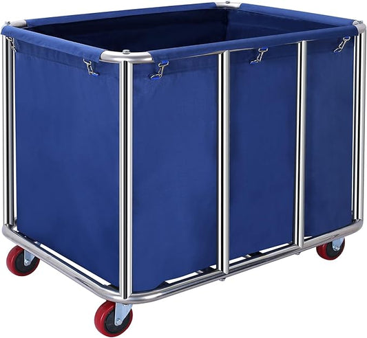 Commercial Laundry Cart with Wheels,11.35 Bushel Large Industrial Laundry Hamper,Industrial Laundry Cart with Stainless Steel Frame and Waterproof Oxford Cloth,440Lbs
