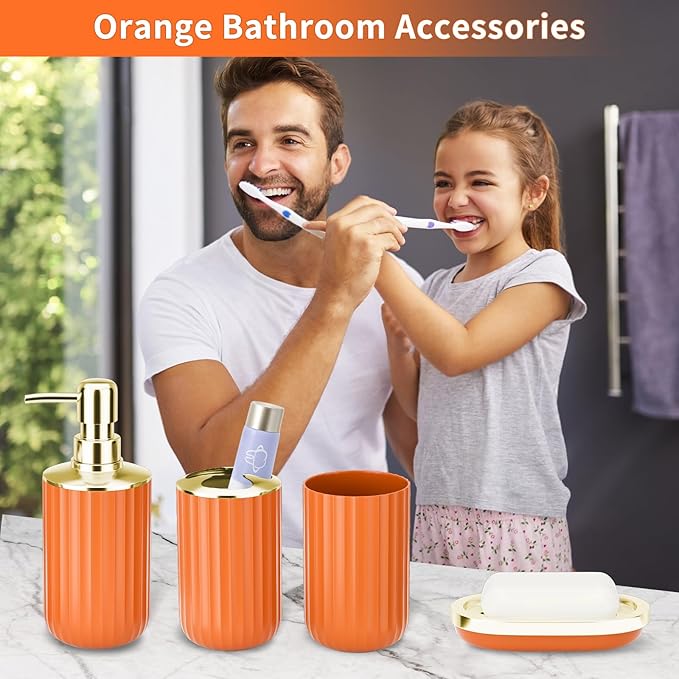 XLHOMO 24 PCS Orange Bathroom Accessories Set with Shower Curtain and Rugs, Bathroom Sets with Extra Soft and Absorbent Bath Rugs Shower Curtain Orange Bathroom Accessory for Bath