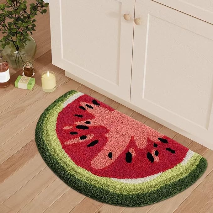 LUMI Cute Bathroom Rugs, Funny Fruit Rug, Soft Plush Fluffy Bath Mat, Absorbent, Non-Slip for Bathroom, Kitchen Sink, Bedroom, Kid's Bedroom, and Living Room, 17.5"x31.5", Watermelon