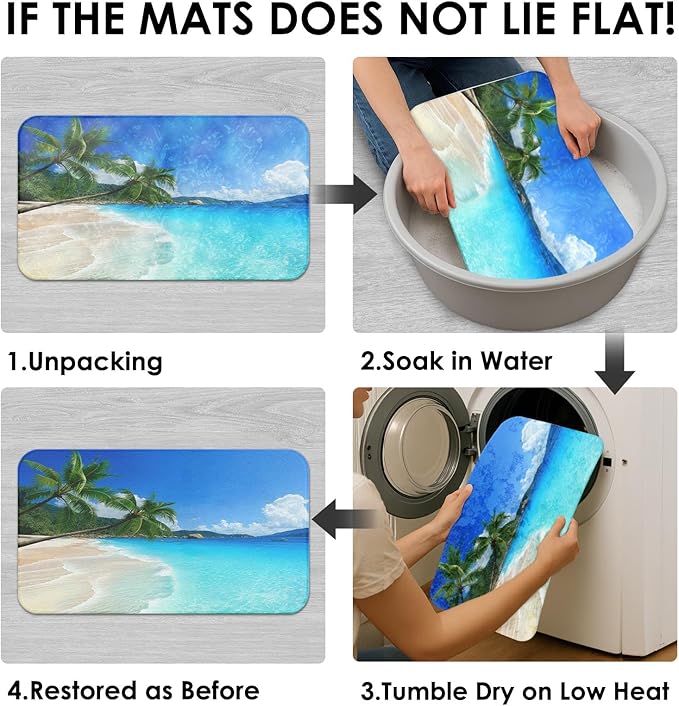 Britimes 4 Piece Shower Curtain Sets, with 12 Hooks, Tree Tropical Beach with Non-Slip Rugs, Toilet Lid Cover and Bath Mat for Bathroom Decor Set, 72" x 72"