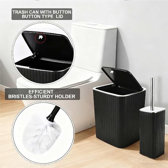 Bathroom Accessories Set, 21Pcs Black&Silver Bathroom Set, Including Shower Curtain, Toothbrush Holder, Trash Can, Toilet Brush, Bathroom Soap Dispenser Set for Bathroom Decor