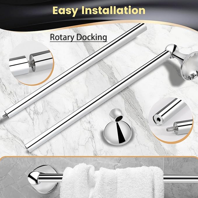 4 Piece Bathroom Hand Towel Holder Set, Adjustable Towel Racks for Bathroom Wall Mounted, Stainless Steel Chrome Towels Bar, 24 Inch Bath Room Accessories Set