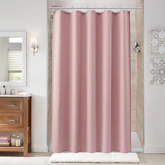 Naturoom Pink 54 Inch Shower Curtain - Stall Narrow Half Linen Ultra Thick Fabric Shower Curtain Set with Hooks, Boho Farmhouse Rustic RV Camper Bath Curtains for Bathroom, 54x78