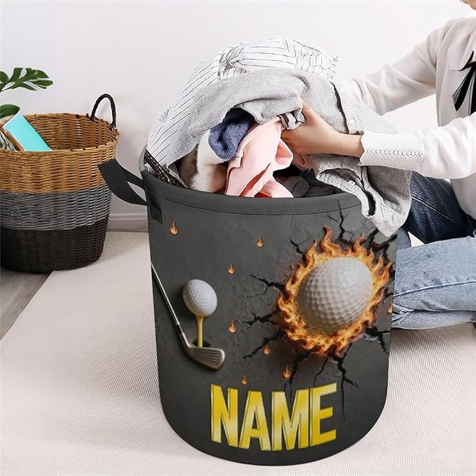 Personalized Golf Ball Laundry Hamper Custom Name Funny Dirty Clothes Laundry Basket Portable Storage Basket For Home Bathroom Family Golf Lovers Xmas Birthday (style 11)