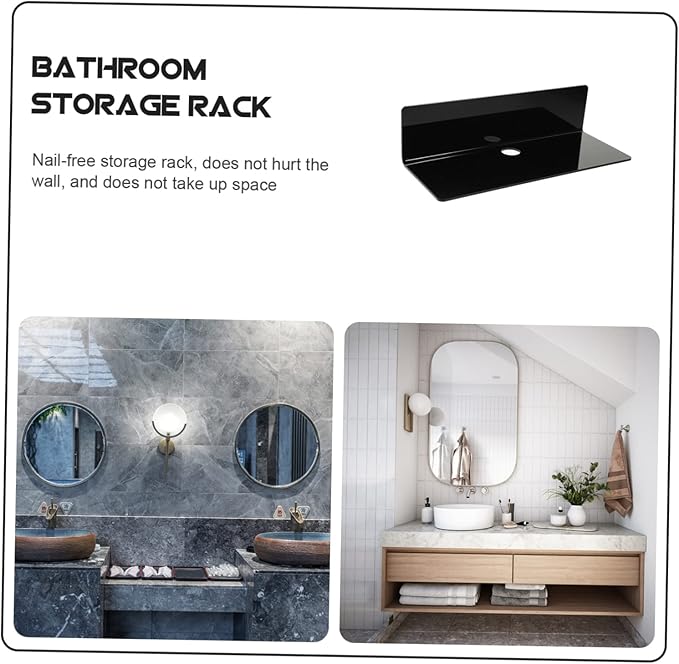 PRETYZOOM 2pcs Wall-Mounted Bathroom Storage Rack Black Acrylic L-Shaped Shelves Waterproof Decorative Shelf for Toilet and Bathroom Organization