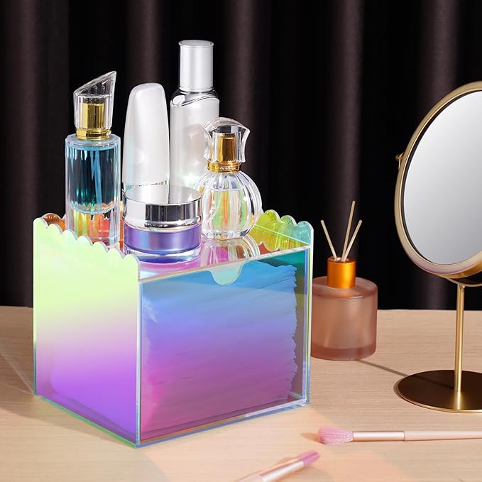 NiHome Iridescent Disposable Facial Towels Storage Box Fit for Clean Skin Club Towel XL, Acrylic Facial Clean Towels XL Holder Container Drawer Makeup Organizer for Bathroom, Vanity Makeup