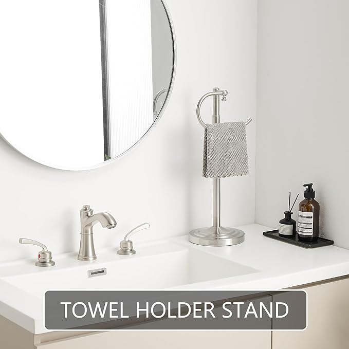 RFOUO Hand Towel Holder Stand,Standing Towel Racks for Bathroom,Hand Towel Holder for Bathroom Kitchen Vanity Countertops,Stainless Steel Adjustable Towel Bar 16.5-26 Inch(Brushed Nickel)